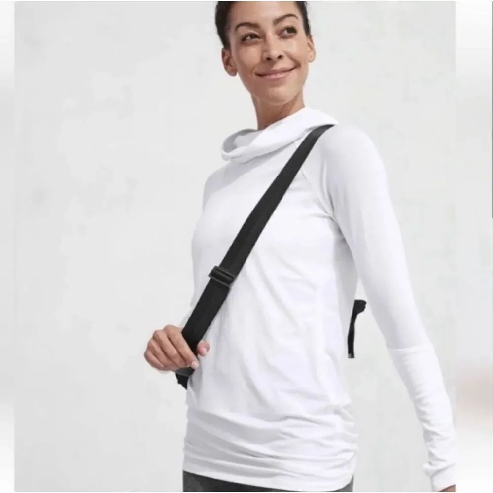 Athleta Essence fitted cowl neck Athleisure white hoodie